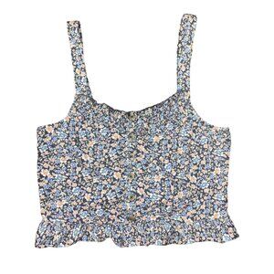 American Eagle Outfitters Floral Print Black Multicolor Crop Top Women’s Sz S